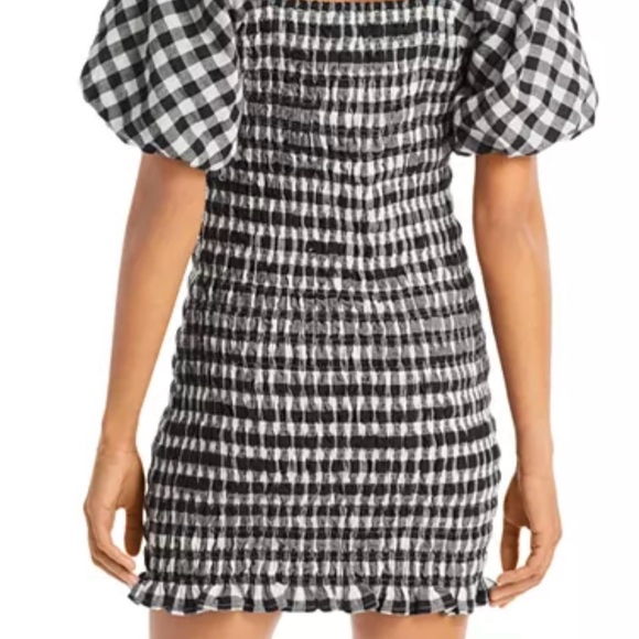 Endless Rose XS Black White Gingham Smocked Puff Sleeve Mini Dress Cotton Boho! - Picture 2 of 9